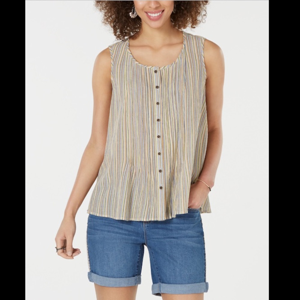 STYLE&CO COTTON STRIPED BUTTON FRONT TOP